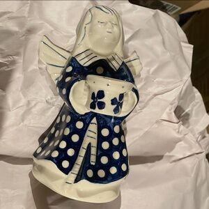 Polish Pottery Boleslawiec Ceramika Wiza Blue & White Angel Candle Holder